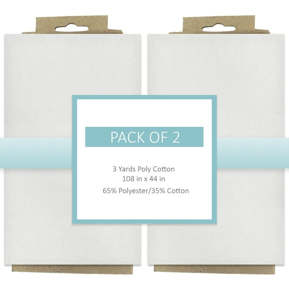 Shason Textile Craft Quilting Poly Cotton 3 Yards Precut Fabric, White (Pack of 2)