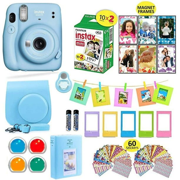 Fujifilm Mini 11 Instant Camera Sky + Case + Fuji Instax Film Value Pack (20 Sheets) Accessories Bundle, Color Filters, Album, Assorted Frames - Walmart.com
