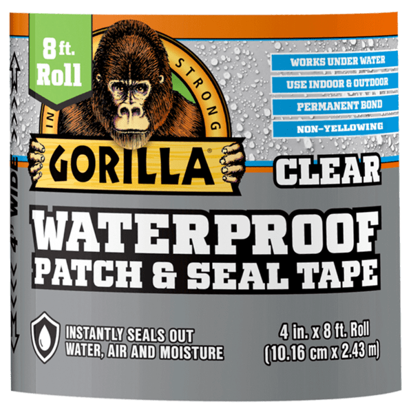 Gorilla Glue Clear Waterproof Patch and Seal Tape, 8 Foot Roll