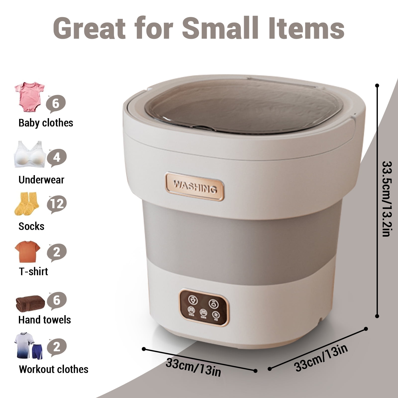 12L Portable Foldable Mini Washing Machine with Spin Dryer Basket, Compact Lightweight Clothes Washer for Travel Apartment Socks Underwear Laundry - Grey