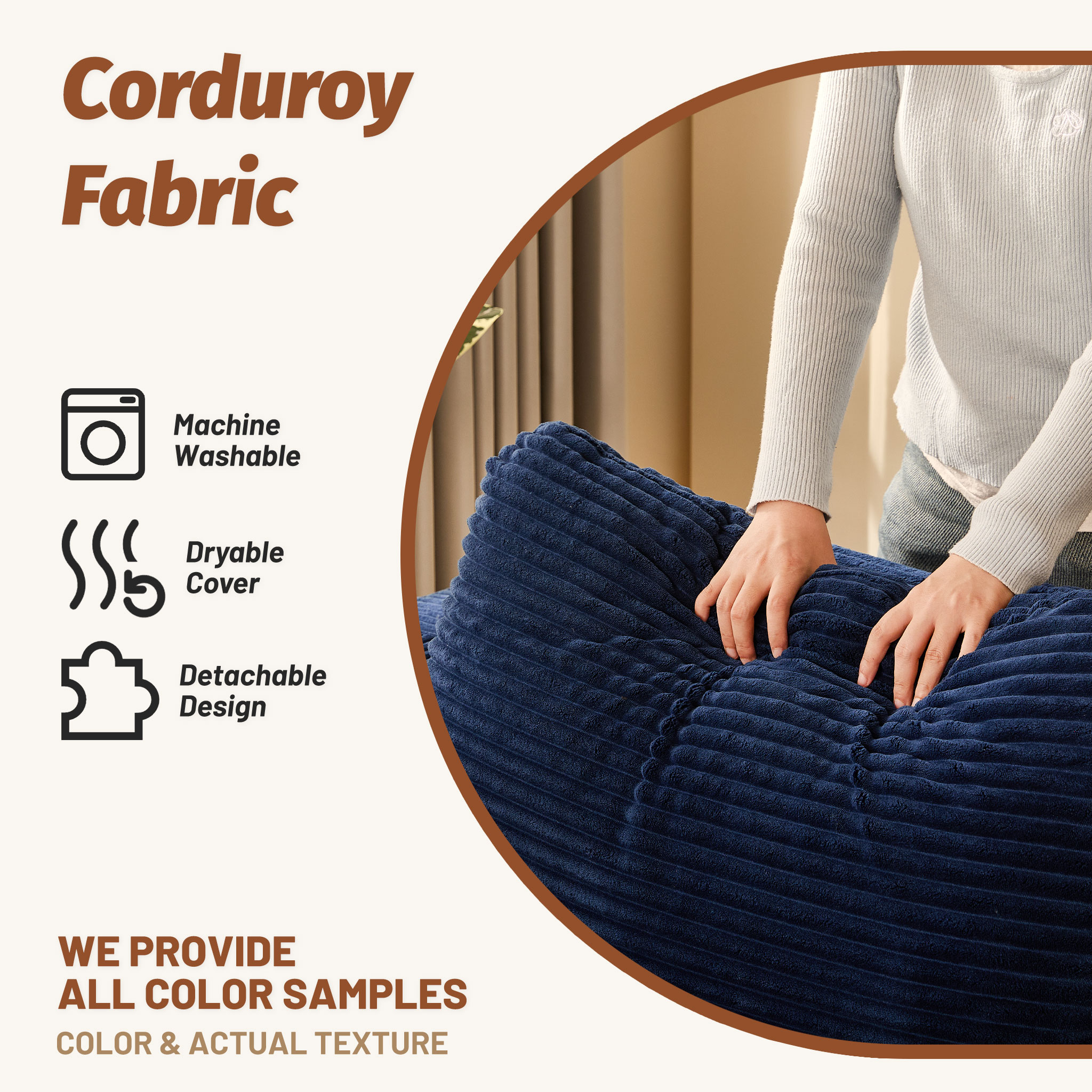 BIGSYY Cozy Square Ottoman, Comfortable Seating, No Assembly Required, Blue