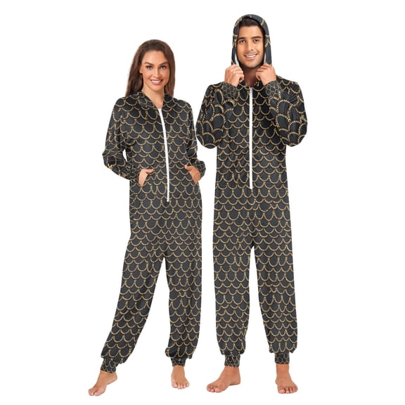 joogoo Dragon Scales Black Unisex Adults Onesies Pajamas Jumpsuits L