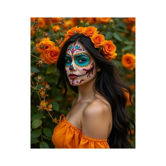 Paint by Numbers Kit for Adults, Dia De La Catrina Orange Roses Paint by Numbers, Easy Paint by Numbers Kit for Adults Beginner, DIY Adult Paint by Number Kits on Canvas, Home Decor