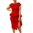 thumbnail image 2 of Women's Elegant Basic Bodycon Ruffle Flared Solid Crew Neck Pencil Midi Dress, 2 of 5