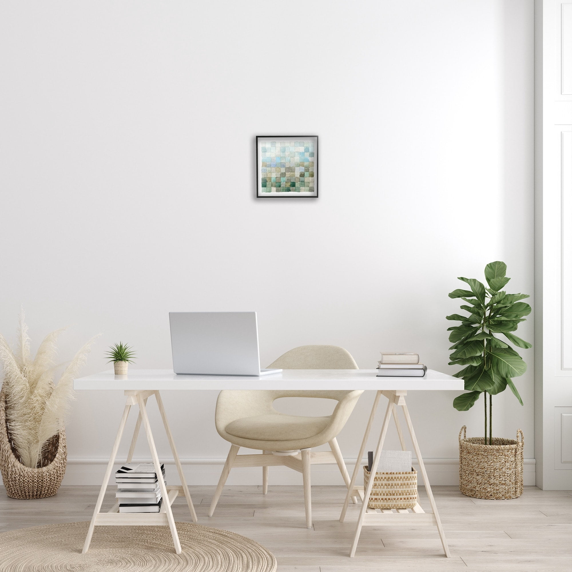 Stupell Industries Modern Watercolor Checkered Shapes Geometric Tile Pattern Framed Wall Art, 12 x 12, Design by Emma Caroline