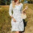 thumbnail image 3 of White Gray Leopard Cheetah Animal Print Women's 3/4 Sleeve Dresses Elegant A-Line Midi Dress Flare Summer Casual Sundress, 3 of 9