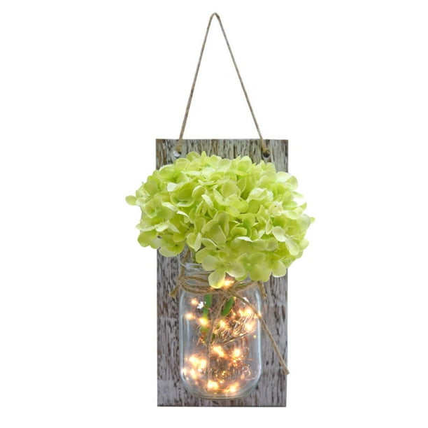 Apliques de pared con forma de tarro de cristal, luces LED de hadas para jardín o casa de campo Verde
