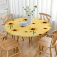 thumbnail image 3 of Elastic Fitted Round Tablecloth with Sunflower Design, Soft Waterproof Polyester Fabric for Indoor and Outdoor Use, Fits 44-52 Inch, 3 of 5