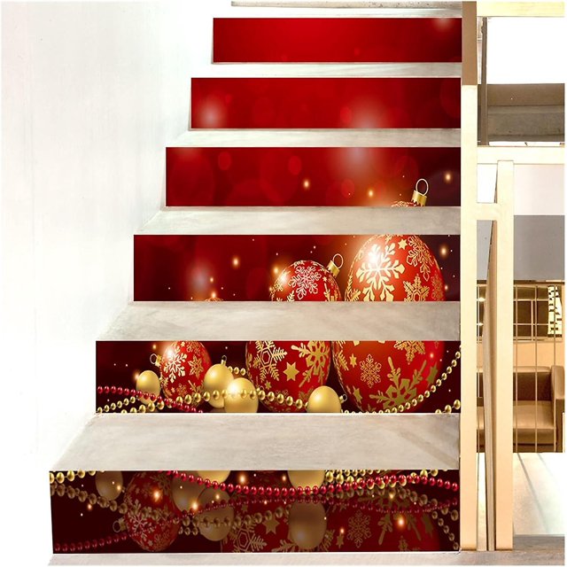 Pegatinas navideñas para escaleras, autoadhesivas, de PVC, con diseño de bolas navideñas, para pared
