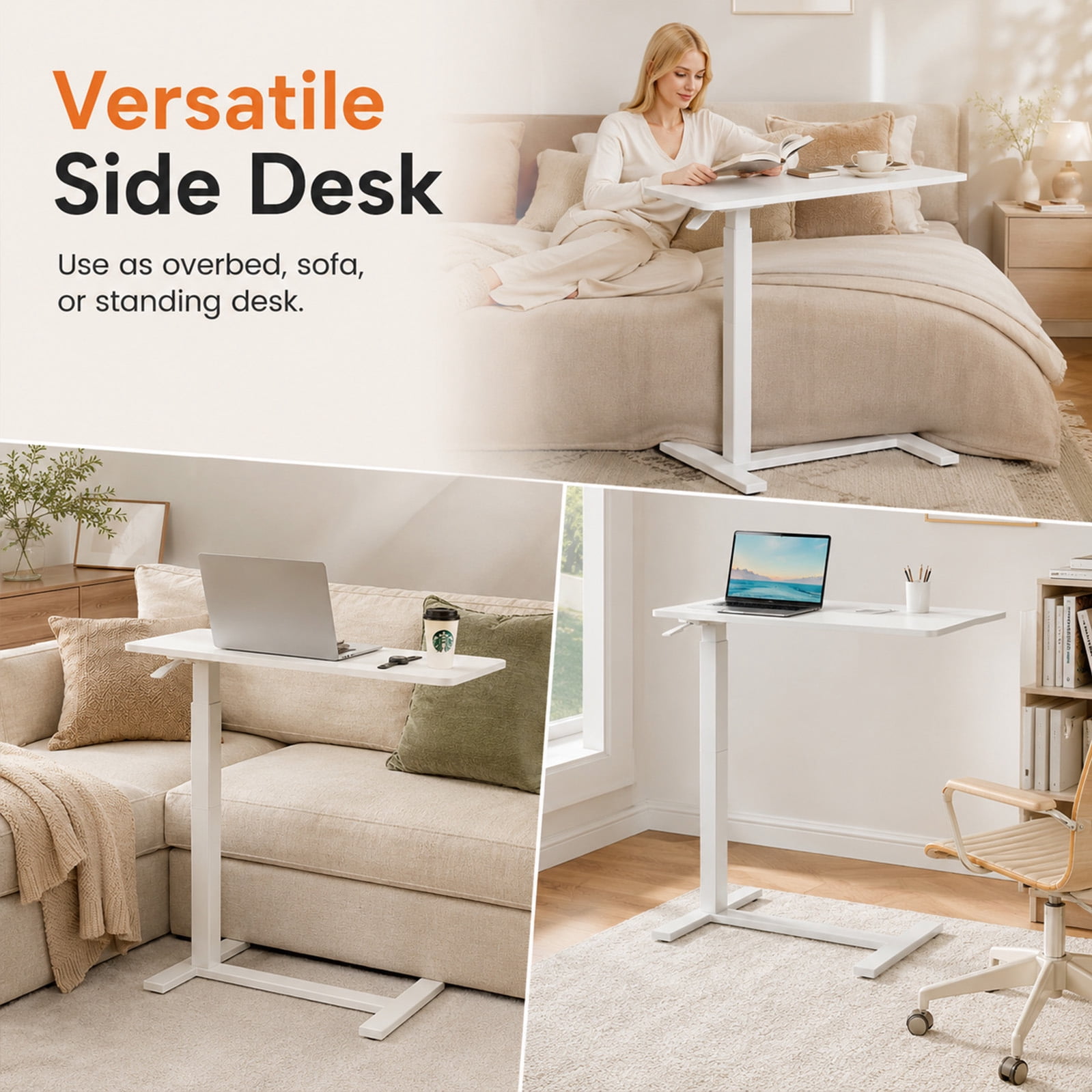 Alvantor Adjustable Bedside Table with Wheels, Rolling Overbed Table, Portable Standing Cart & Laptop Desk for Bed, Couch, Wheelchair