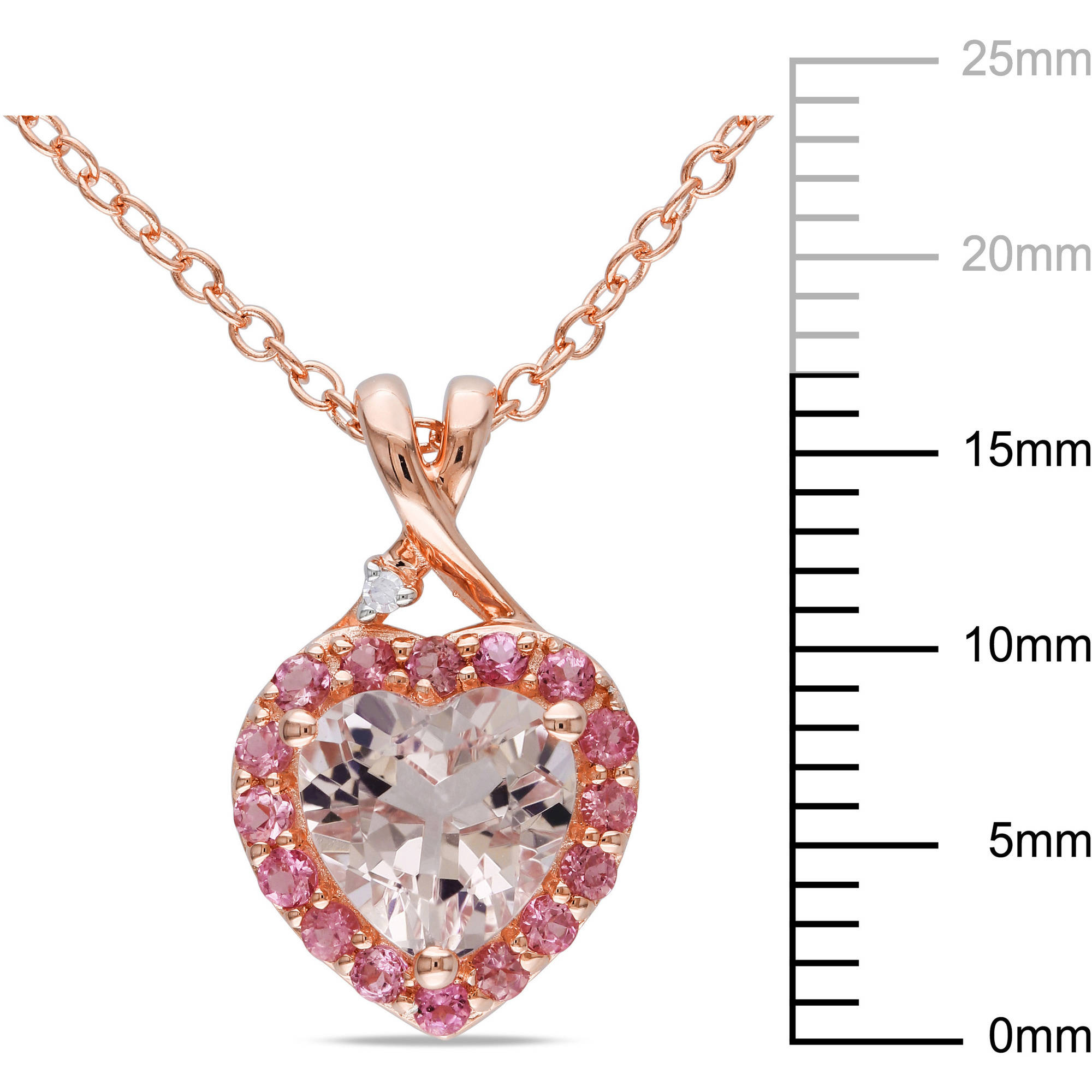 Miabella Women's 1-1/3 Carat T.G.W. Heart-Shape Morganite Round-Cut Pink Tourmaline and Round-Cut Diamond Accent Rose Gold Flash Plated Sterling Silver Halo Heart Pendant with Chain - image 2 of 6