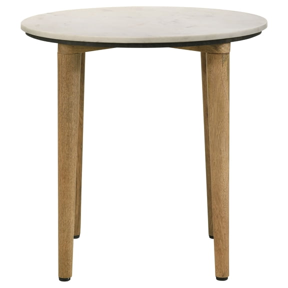 Aldis Round Marble Top Side End Table White and Natural