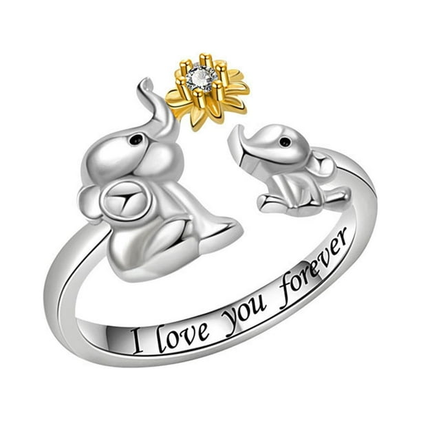 Anillo de mamá Día de regalo de plata chapada en anillo de bodas de joyería ajustable anillo de objetos conjunto con el estilo de dos colores anillo de elefante