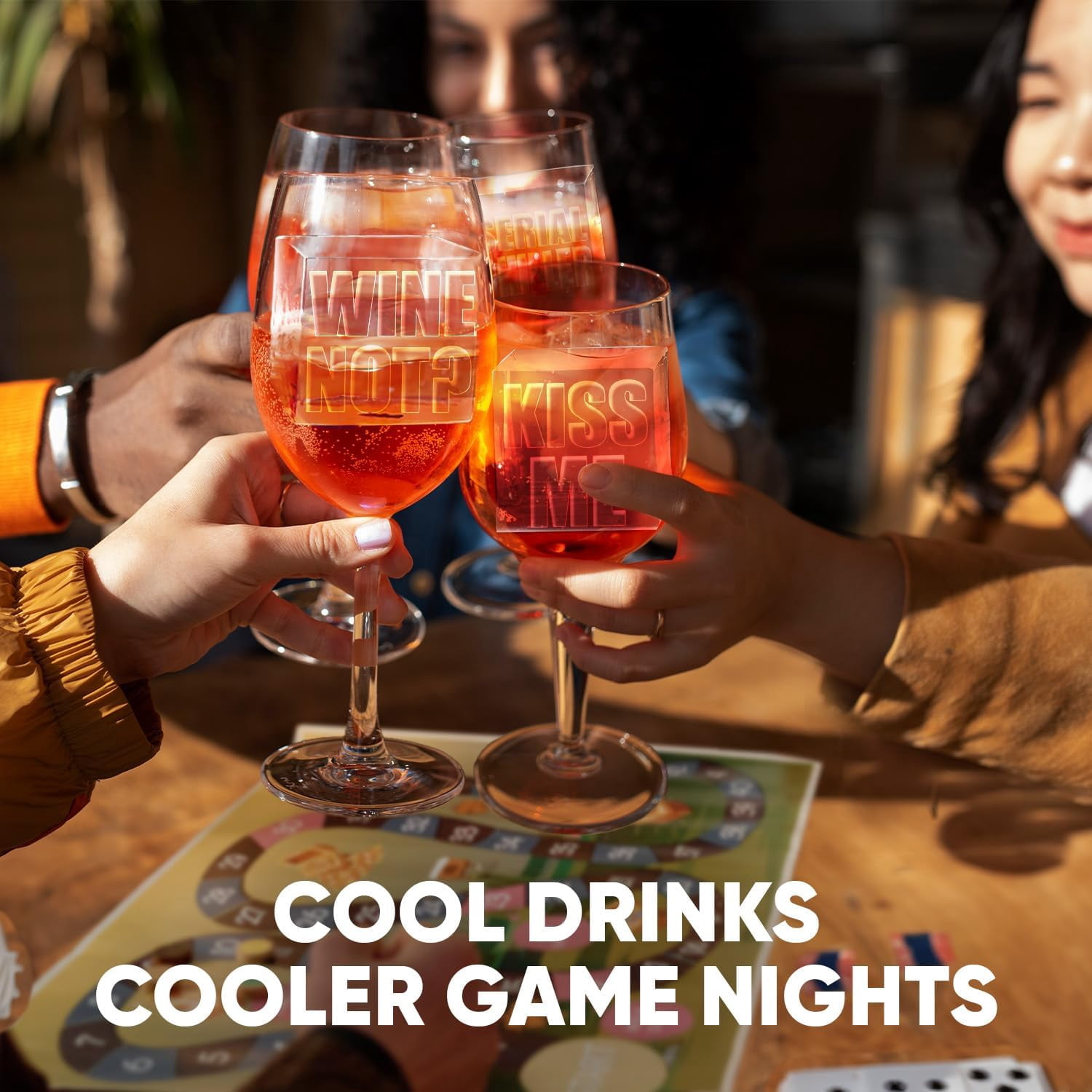 Premium  Ice Cube Maker with Conversation Ice Prints – 4 Large 2.1"   Ice Squares – Giftable Idea for Party, Game Night & Just for Fun – Includes Storage Bag (Non-Electric)