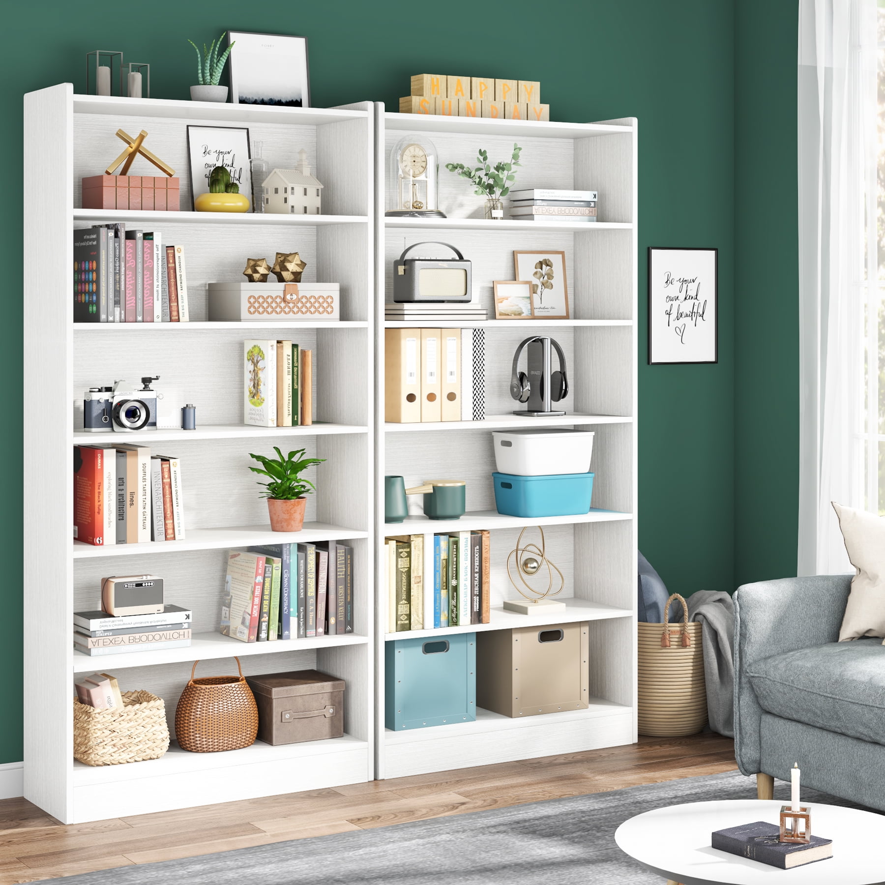 Tribesigns 72-inch Tall Bookcase, 6-Tier White Bookshelf, Large Open Bookcases Wood for Bedroom Living Room
