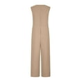 thumbnail image 5 of BRGZLK Womens Linen Cotton Jumpsuits Clearance Summer Fashion Solid Casual V Neck Sleeveless Belted High Waist Long Pants Rompers Khaki XL, 5 of 7