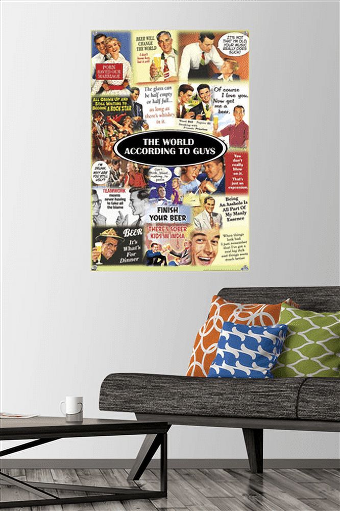 The World According to Guys Wall Poster with Push Pins, 22.375" x 34"