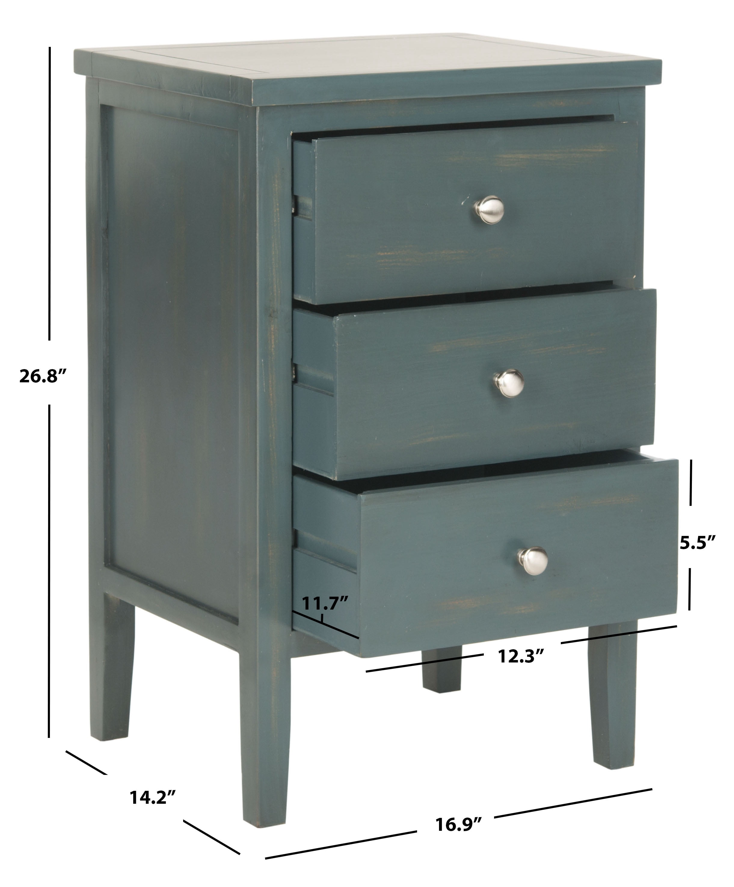 SAFAVIEH Deniz Classic End Table with 3 Storage Drawers, Steel Teal