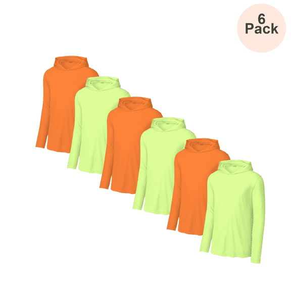 Zfeel Hooded Safety Shirt for Men, 6 Pack Long Sleeve Assorted Neon Yellow & Orange Workwear, L