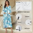 thumbnail image 5 of FKELYI Blue Palm Leaf Hibiscus Flower Print Women Zipper House Robes Nightgowns with 2 Pockets Zip-up Front Sleepwear Dress Comfy Loungewear for Fall Winter Indoor Outdoor, 4XL, 5 of 6