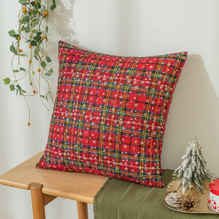 Lapalife Pack Christmas Plaid Pillow Cover, Snowflake Scottish