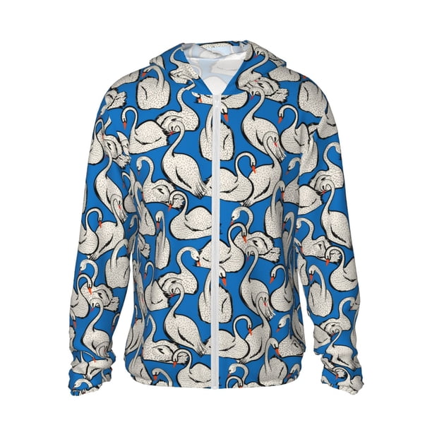 Balery Swan Birds Sudadera ligera de manga larga con capucha y protección solar UPF 50+ para hombre y mujer, ideal para pesca y running-X-Large