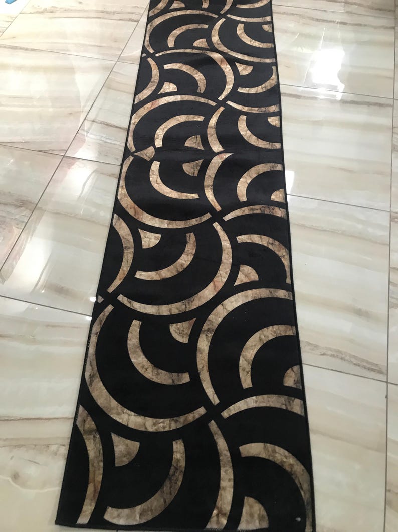 Marble Runner Rug, Luxury Black Gold Runner Rug, Modern Geometric Hallway Rug, Elegant Entryway Rug, Corridor Rug, Washable Rug, Floor Rug 60x18in/5x1.5ft