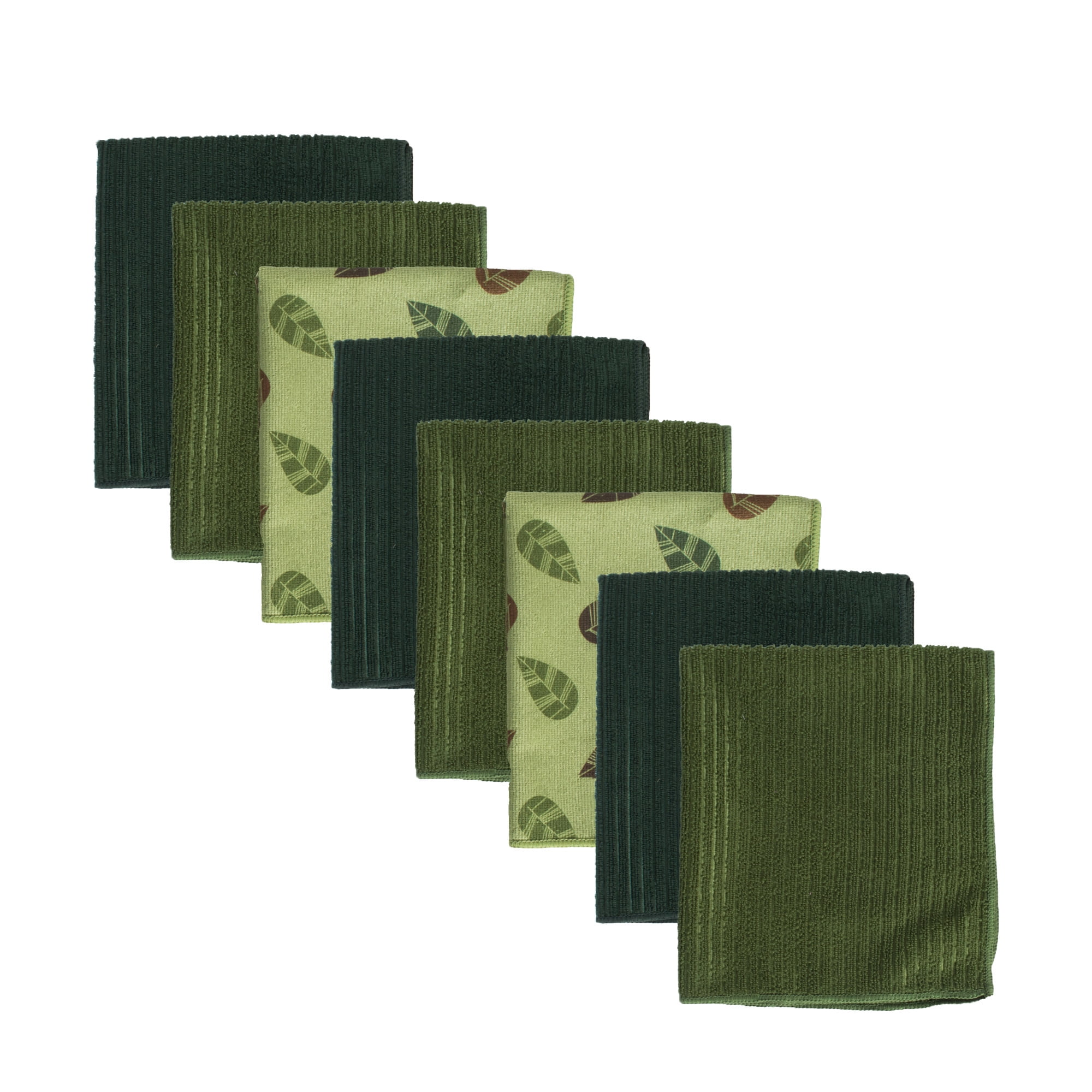 Set of 8 Green Microfiber Kitchen Towels, 13"