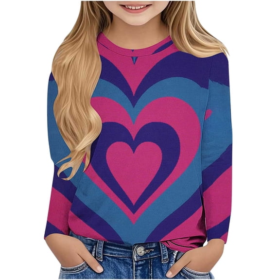 Girls Heart Long Sleeve T Shirts Colorful Cute Graphic Tees Spring Fall Pullover 2025 Trendy Tops 3-14y Multicolor, 5 Years