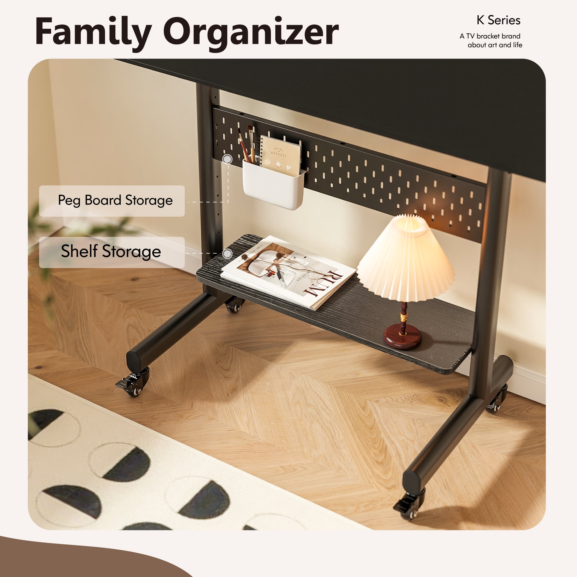 FITUEYES Rolling TV Stand with Wheels for 40-85 inch LCD/LED Screens, Height Adjustable Mobile Cart with One Shelf, Black