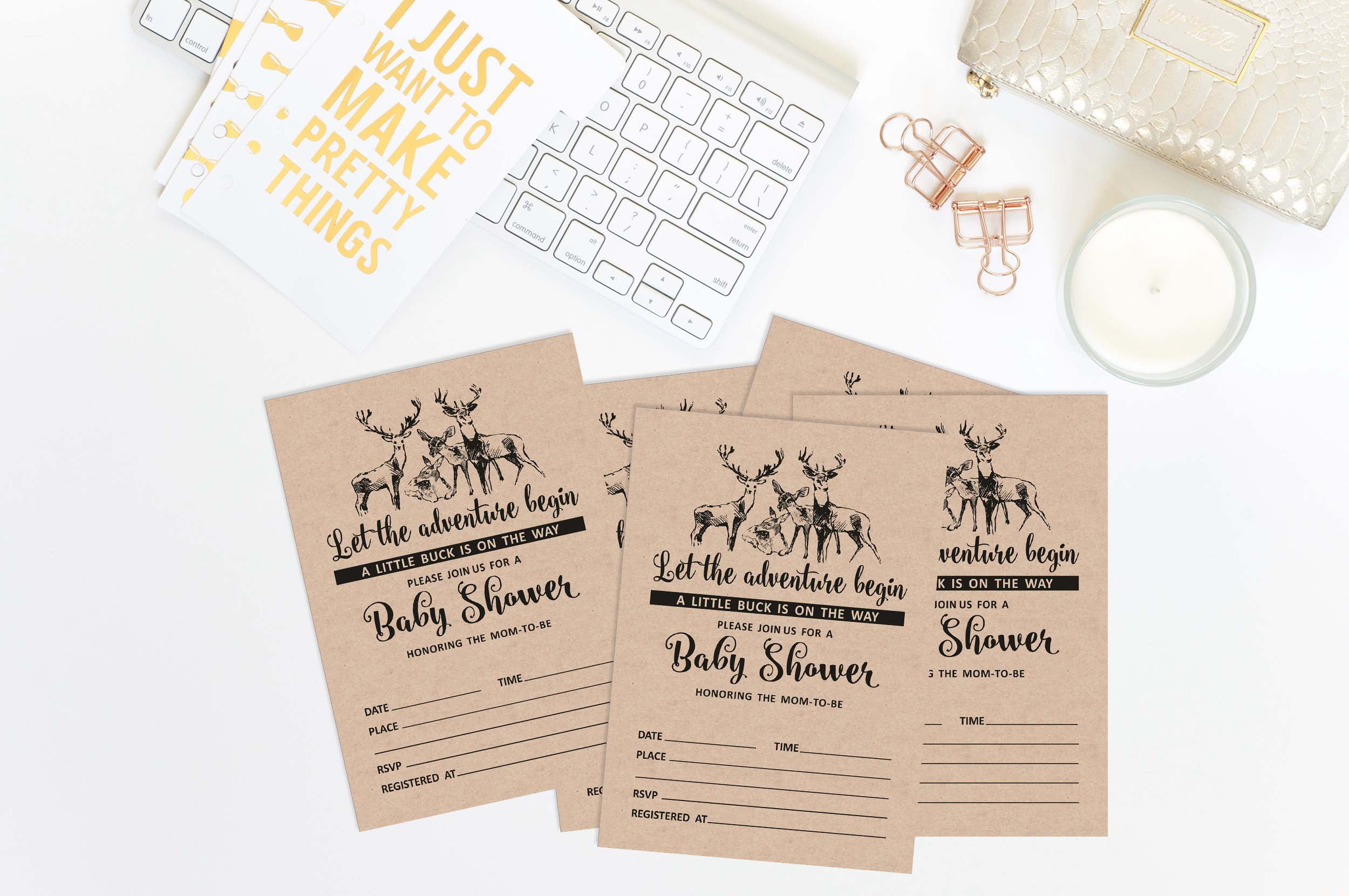 Inkdotpot 30Deer Jungle Animals Baby Shower Rustic Invitation Cards Fill In Blank Invites