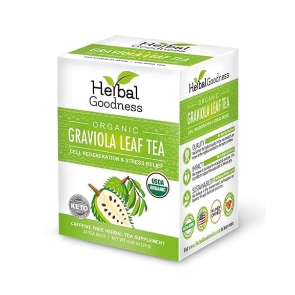 Graviola Soursop Tea, Organic, Green, Hojas de Guanabana, Immune Support & Calm, Soursop Leaves, 24 Tea Bags, Herbal Goodness