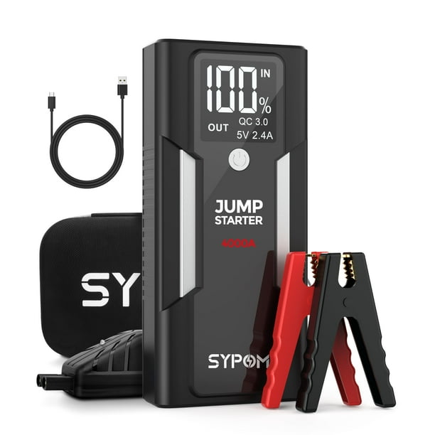 Batería Jump Starter SYPOM 4000A Peak para coche, 10 L, diésel