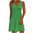 thumbnail image 2 of Women's Casual V-Neck Pleated Long Sleeve Elastic Waist Solid Color Dress for Everyday Wear, 2 of 6