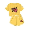 thumbnail image 6 of Girls Boys Graphic Tracksuit Sets 2 Piece Outfits Letter Print Vacation Tee Top and Drawstring Waist Shorts Yellow 6-7 Years, 6 of 6