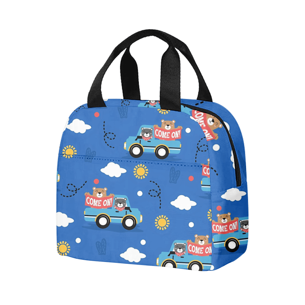 Cartoon Car Lunch Bag Print Design Lunch Box School Office Cooler Bag