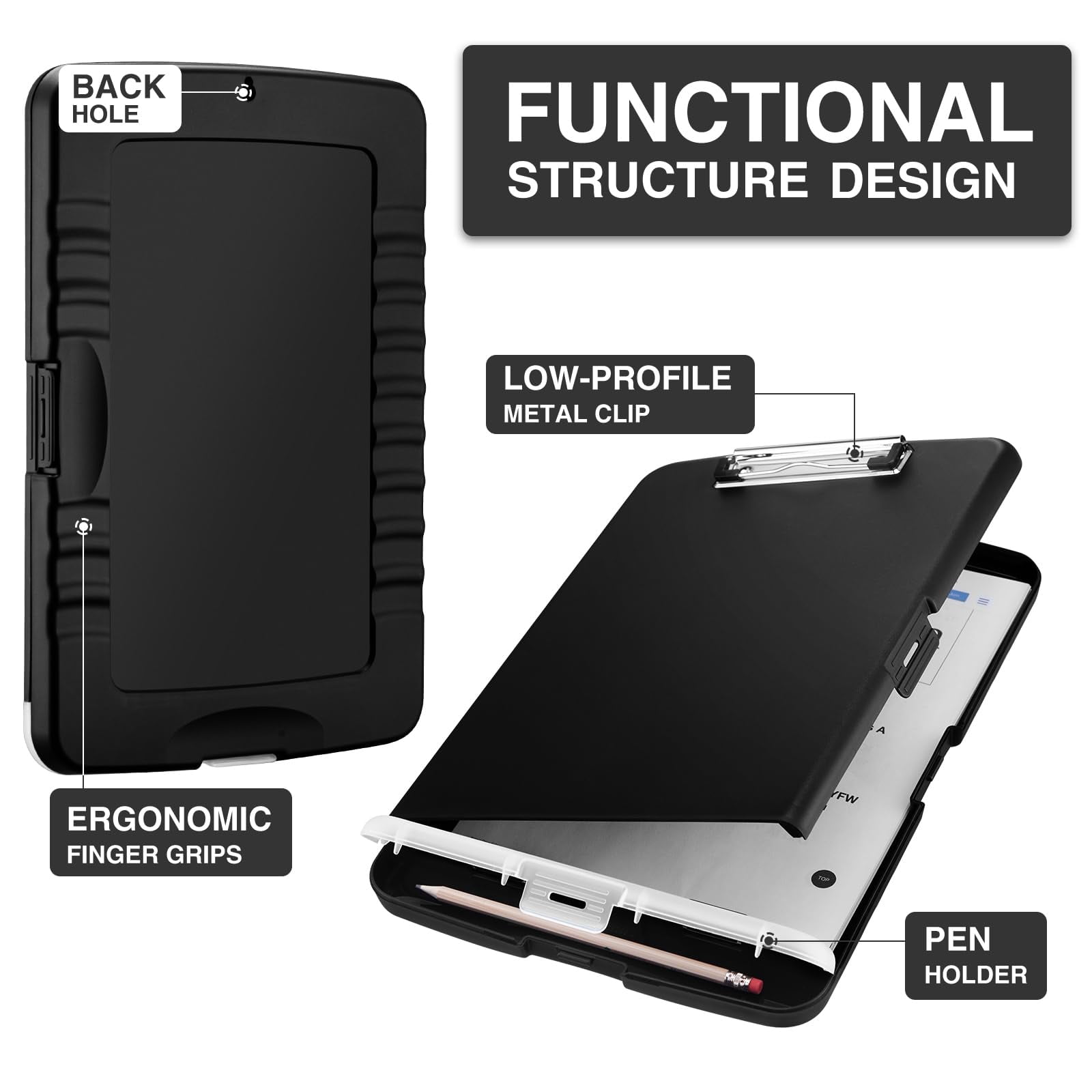 Clipboard With Storage  Clip Board 8.5 X 11 Pen Holder Plastic Organization Case Box For Letter Legal A4 Size Paper Low Profile Teachers Haves School & Office Supplies
