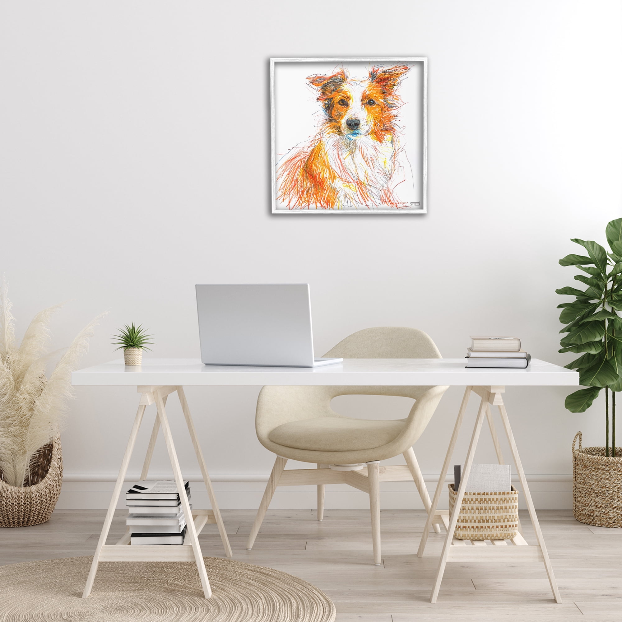 Stupell Industries Collie Dog Sketch Style Animals & Insects Painting White Framed Art Print Wall Art, 24 x 24