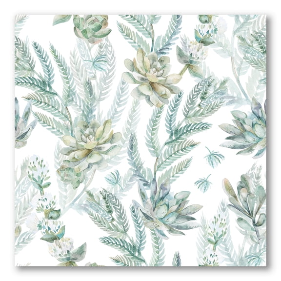 Designart ' Floral Seamless Pattern Succulents and Ferns Thorns ' Farmhouse Canvas Wall Art Print