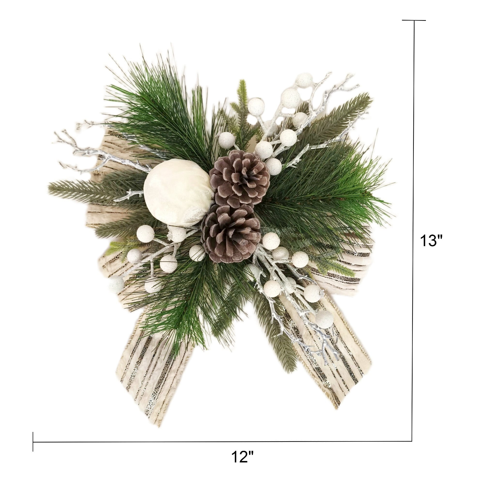 Décoration florale de Noël avec baies blanches et nœud, hauteur 13 Po,  Temps des Fêtes HOLIDAY TIME PL BOUCLE BLANCHE