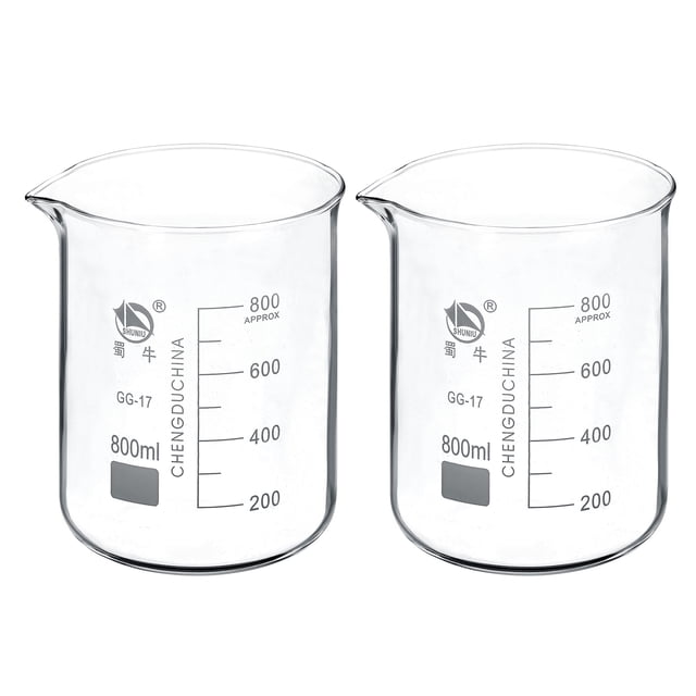 Unique Bargains 800ml Low Form Glass Beaker 3.3 Borosilicate Graduated Lab Measuring Cups 2 Pack