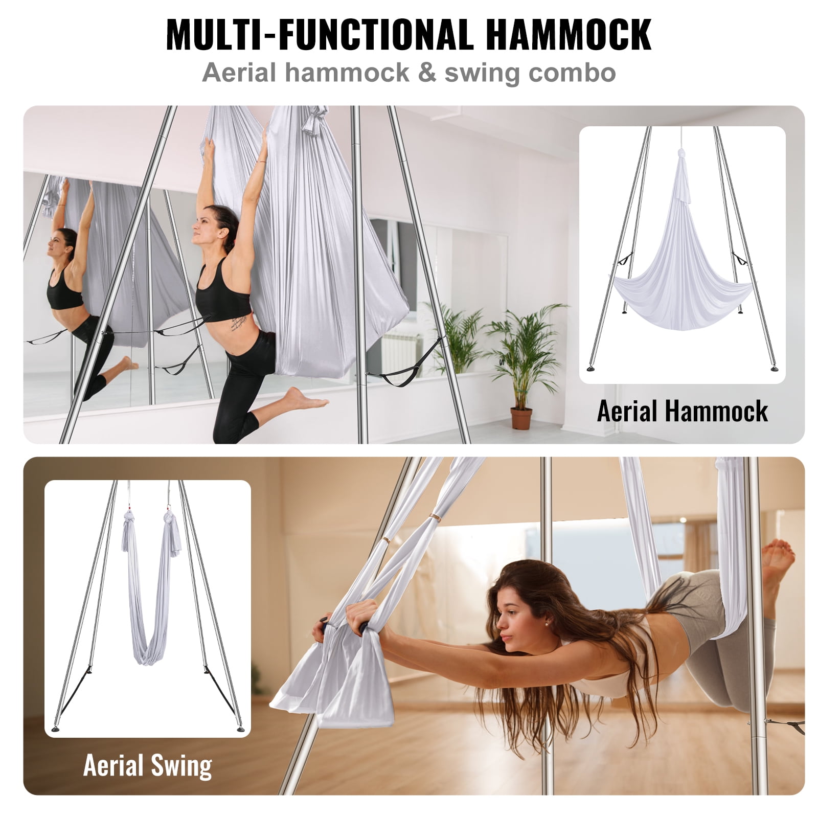 KFFKFF 551.15 lbs Yoga Swing Stand Hammock Aerial Silk Kit Load Yoga Frame White