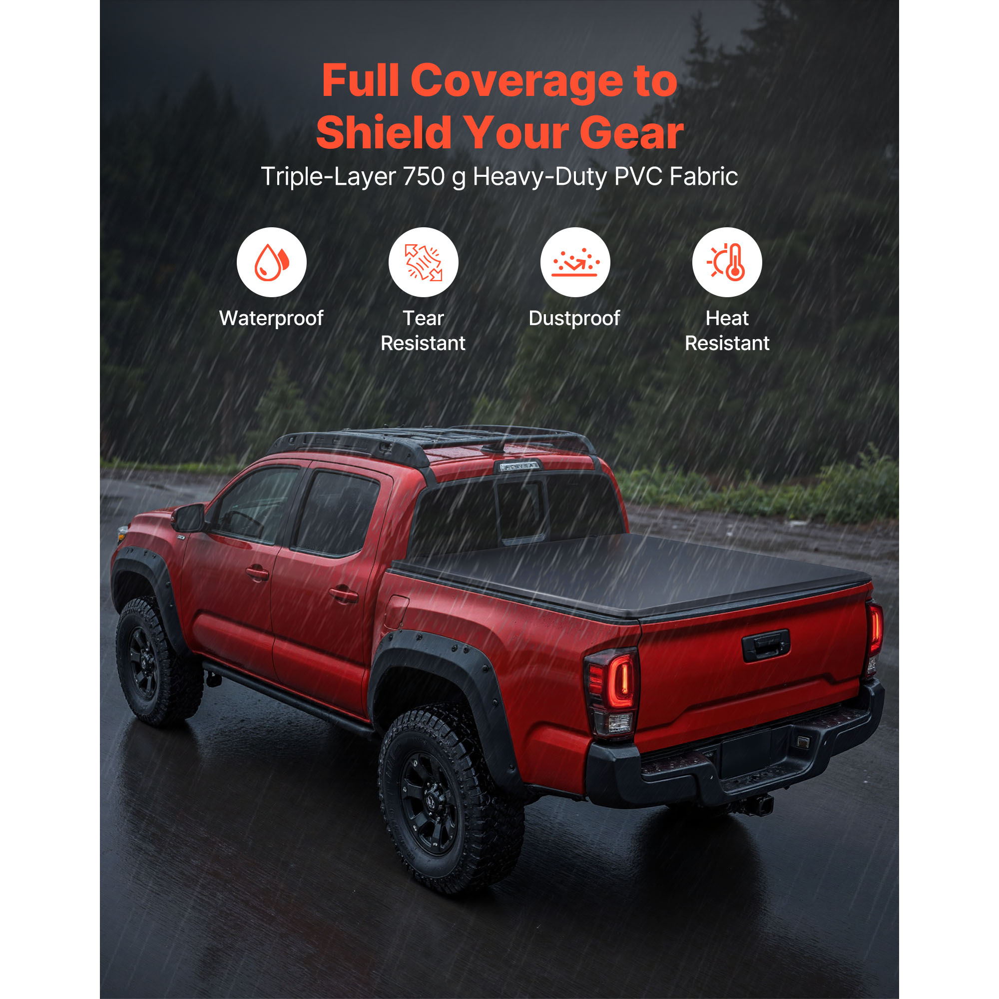 KFFKFF Soft Roll-Up Truck Bed Tonneau Cover, Compatible with 2024-2025 Toyota Tacoma (Excl. Trail Edition) with Deck Rail System, Fits 5 ft (60 in) Bed, PVC Cover with Three Aluminum Alloy Supports