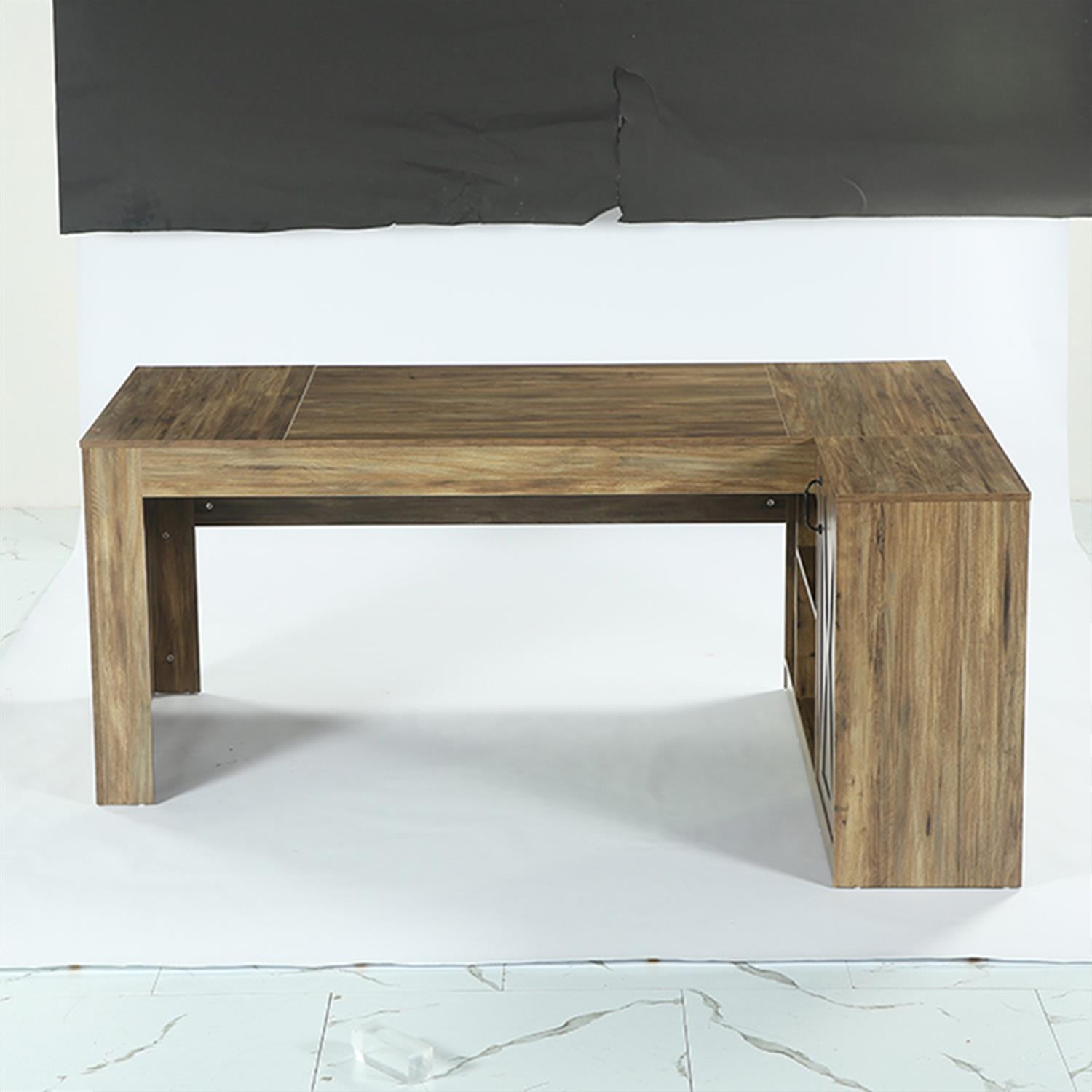 Demi Bonn 70.9" L Shaped Executive Desk, Large Office Computer Desk with Storage Cabinet for Home Office, Living Room Furniture, Brown