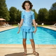 thumbnail image 2 of Agkizg Girls Two Piece Swimsuit Set Rashes Guard Hawaiian Stripe Short Sleeve Top and Knee Length Skort for Kids, 2 of 4