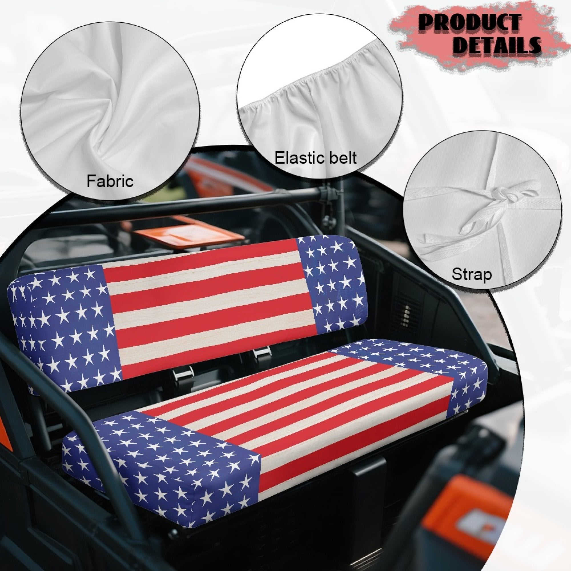 ZIATUBLES UTV Seat Covers 2 Pack, American Flag Print Waterproof Front Bench Seat Protectors Compatible with Kawasaki Mule 3000 4000, Fade Wear Resistant UTV Decor Accessory Part