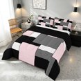 thumbnail image 3 of Manfei Pink Gray Square Full Size Comforter Sets, Minimalism Geometric Grid Bedding Comforter Set, Black Reversible 3pcs, 1 Comforter and 2 Pillowcases, 3 of 6