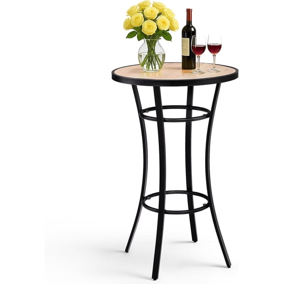 QISHENSHUI 39" Outdoor Bar Height Bistro Table, Stylish Round Pub Table with Wooden-Like Top & Sturdy Metal Frame for Patio Dining
