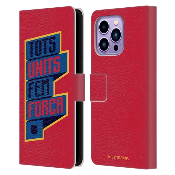 Head Case Designs Officially Licensed FC Barcelona Culé Tots Units Fem Forca Leather Book Wallet Case Cover Compatible with Apple iPhone 14 Pro Max