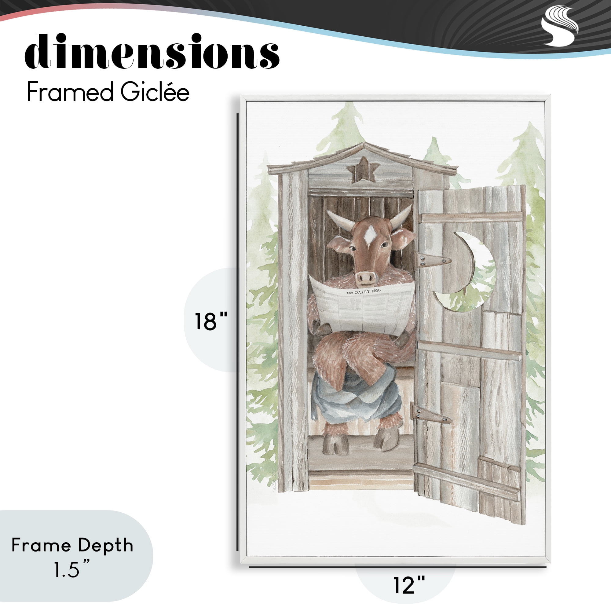 Stupell Industries Daily Moo Outhouse Reading White Framed Giclee Art, design by Cindy Jacobs